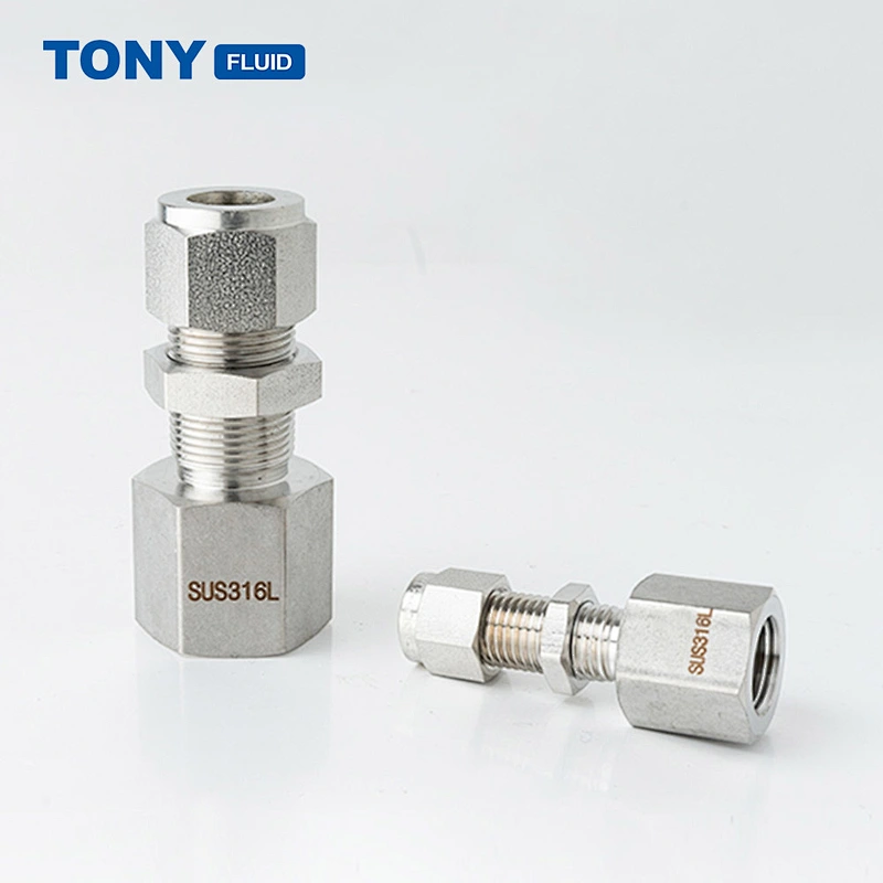 1/4 Inch Double Ferrule 1/4 NPT Female Thread Bulkhead Straight Union Quick Connect Tube Fitting