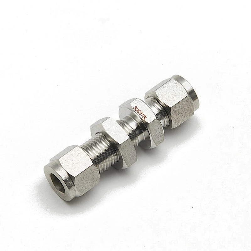 3/8'' High Pressure Bulkhead Union Double Ferrule Tube Fitting SS316 Pipe Press Fitting