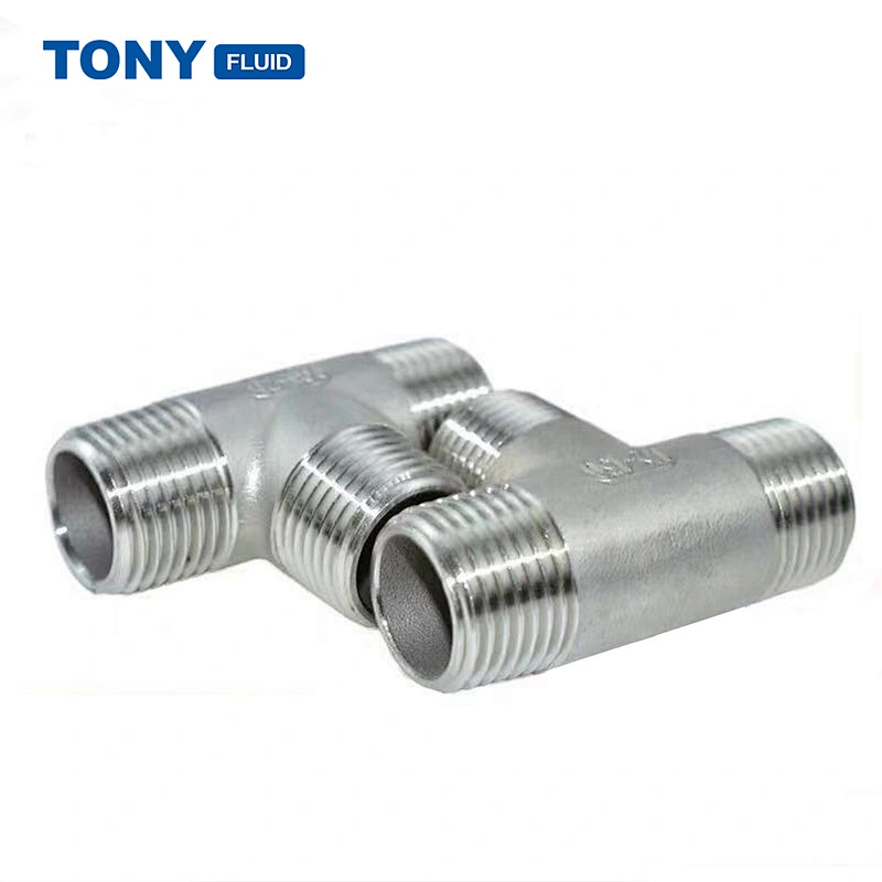Industrial Grade Stainless Steel High Pressure Male Thread Tee 3 Way T Shape Pipe Fitting