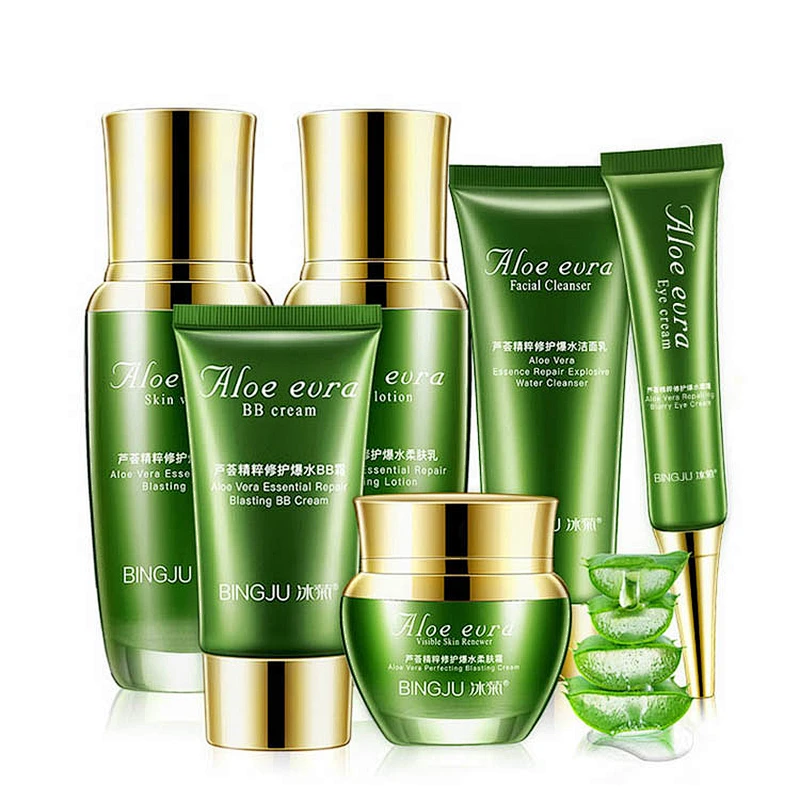 Wholesale private label face beauty cosmetic gift set natural organic aloe vera whitening skin care sets