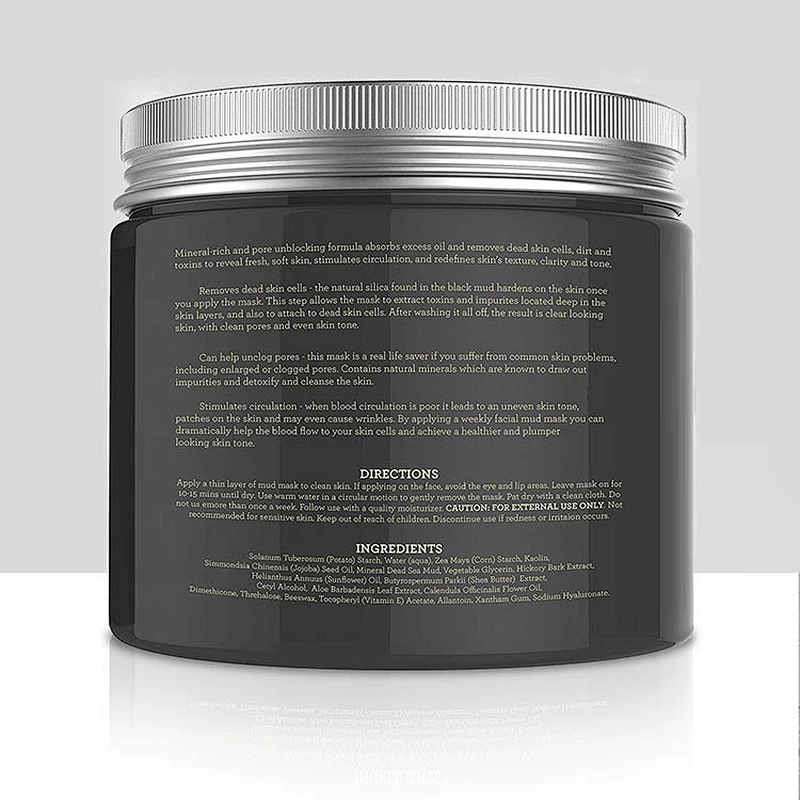 Private label facial skin care cosmetic remove blackheads acne beauty black mask natural organic dead sea mud face mask