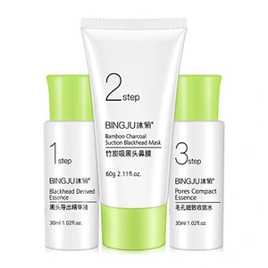 Blackhead derived essence+Bamboo charcoal blackhead remover peel off mask+Shrink pores compact serum 3 steps T area care set