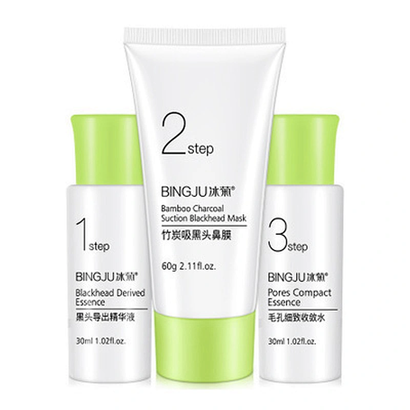 Blackhead derived essence+Bamboo charcoal blackhead remover peel off mask+Shrink pores compact serum 3 steps T area care set