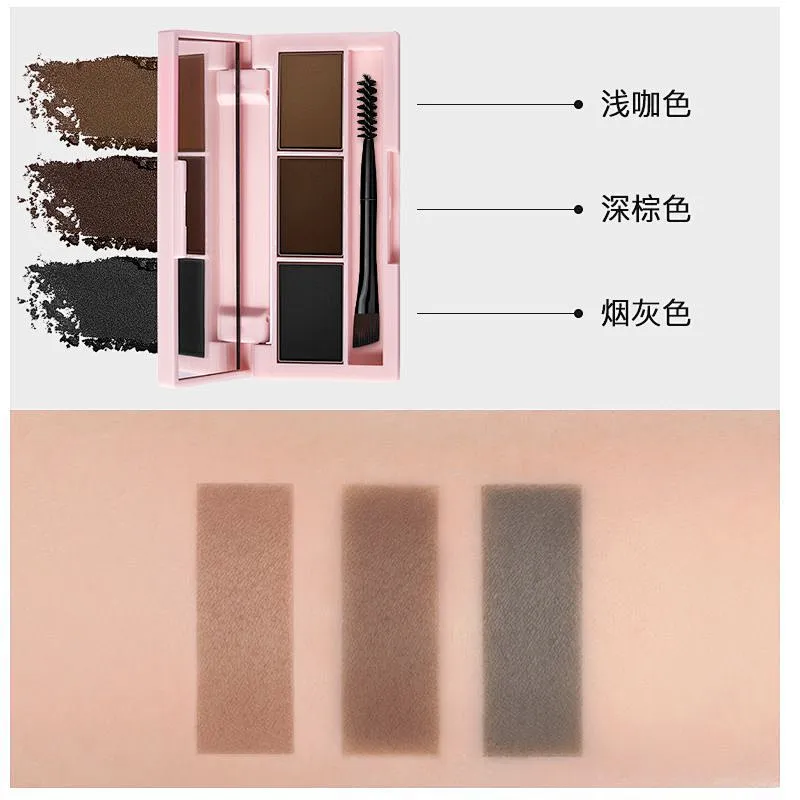 OEM Wholesale custom label cosmetic 3 colors eyebrow powder kit with mirror and eyebrow brush