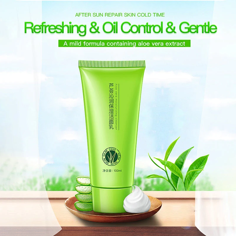 Acne treatment skin care face wash green tea face cleanser moisturizing aloe vera cleanser