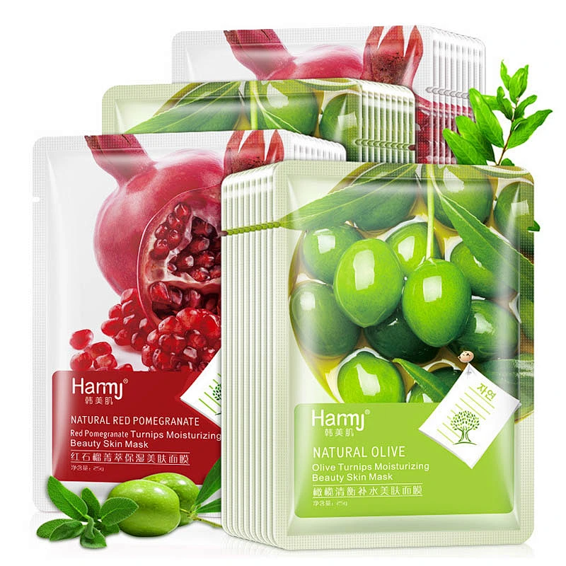 OEM Custom korean whitening face mask pack organic red pomegranate olive tencel facial mask sheet