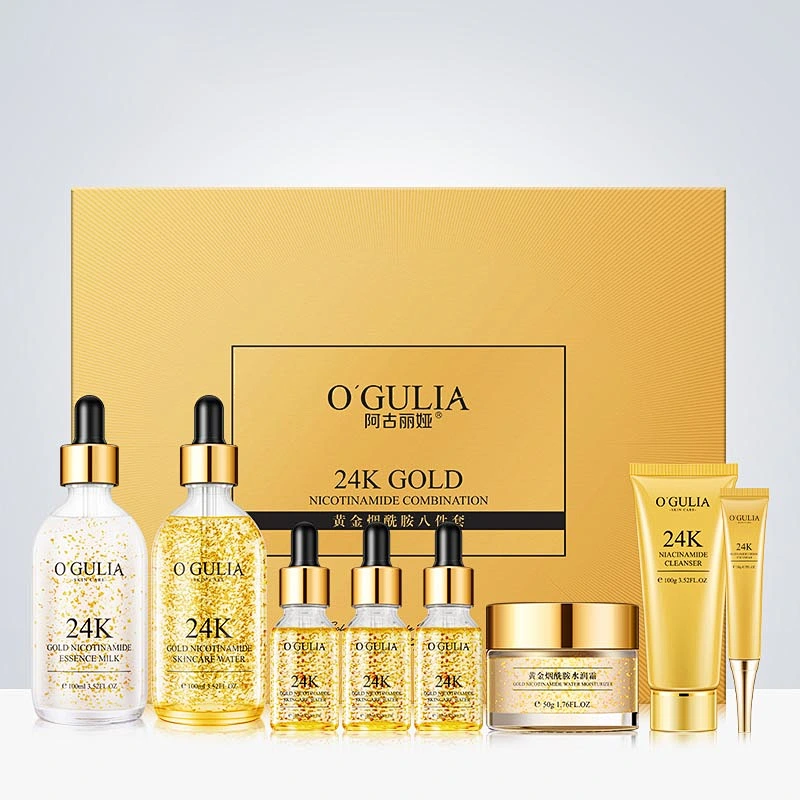 OEM Good Price Private Label Beauty SKin Care Products organic Anti-Aging Whitening 8Pcs Face 24K Skin Care Set