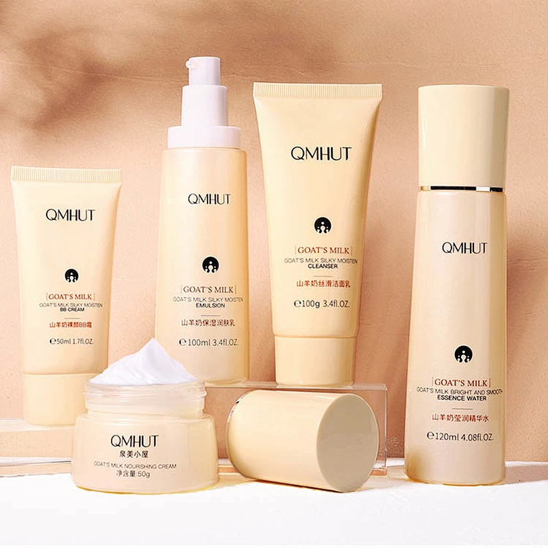 Beauty Goat Milk Facial Skin Care Sets Day Cream Lotion Facial Cleanser Anti Aging Repair Whitening Skin Care Set
