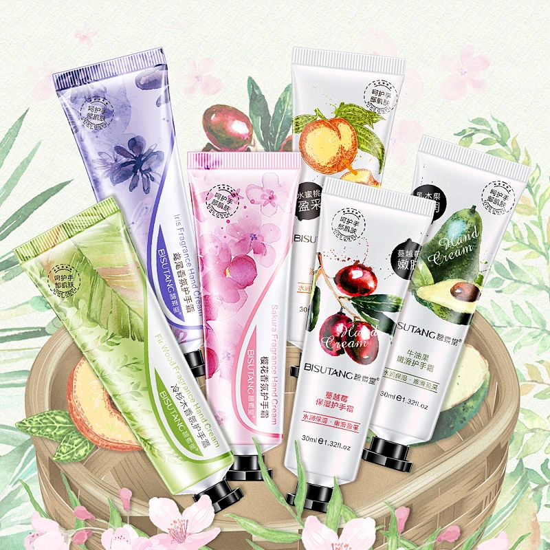 BISUTANG hand cream private label 6 kinds fruit aroma cranberry avocado peach iris cherry fir tree organic hand cream