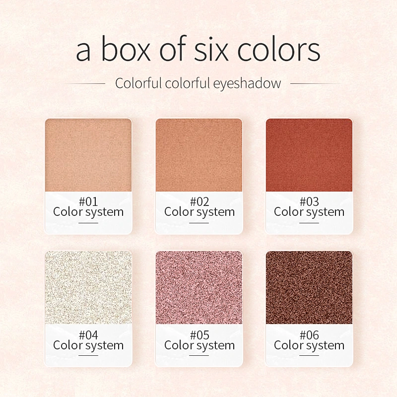 OEM Cosmetics Manufacturer 6 Colors Eyeshadow Palette Private Label Waterproof Eye Shadow