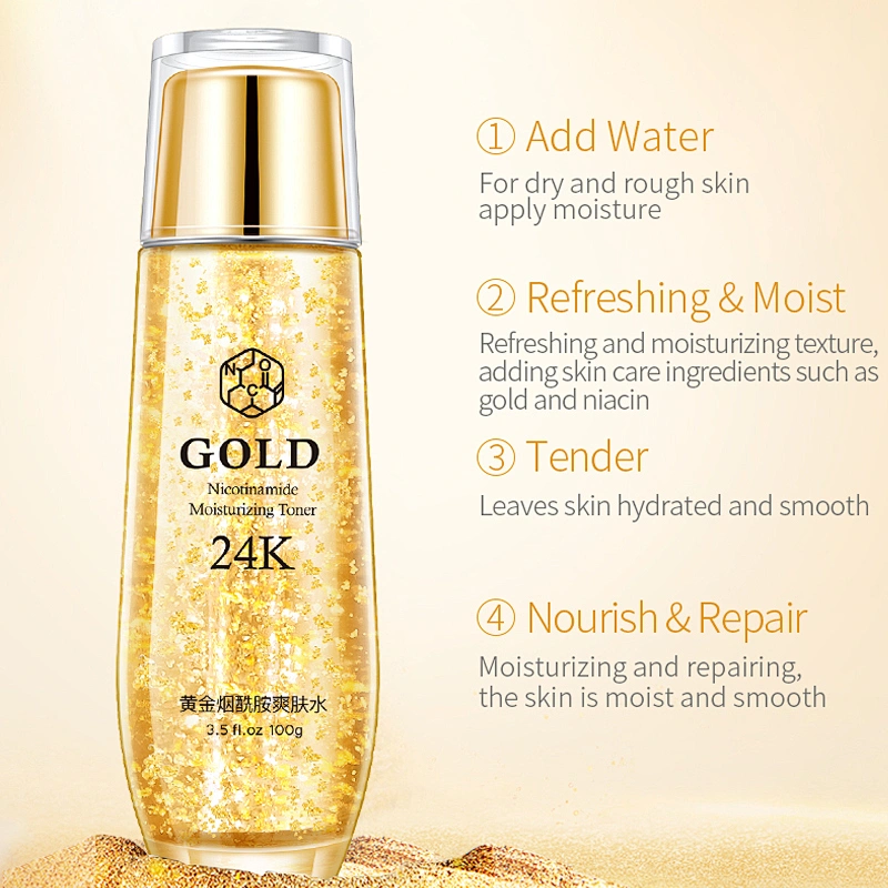 OEM ODM 24K Gold Hyaluronic acid Moisturizing Face Toner Skin Care Nicotinamide Essence Toner