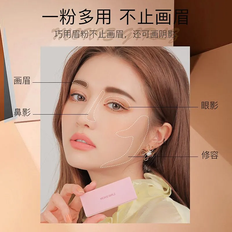 OEM Wholesale custom label cosmetic 3 colors eyebrow powder kit with mirror and eyebrow brush