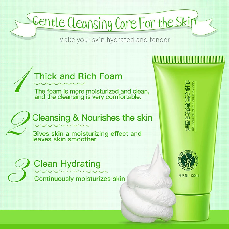 Acne treatment skin care face wash green tea face cleanser moisturizing aloe vera cleanser