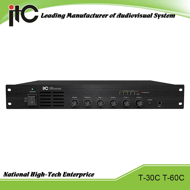 ITC T-30C Series Economical 30W 60W Support 2 Line and 2 Mic Input PA System Integrated Amplifier