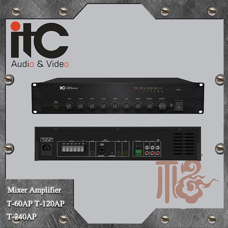 ITC AP Series 60W 120W 240W 2 Mic Input and 1 Line Input Mixer PA Amplifier 100 V