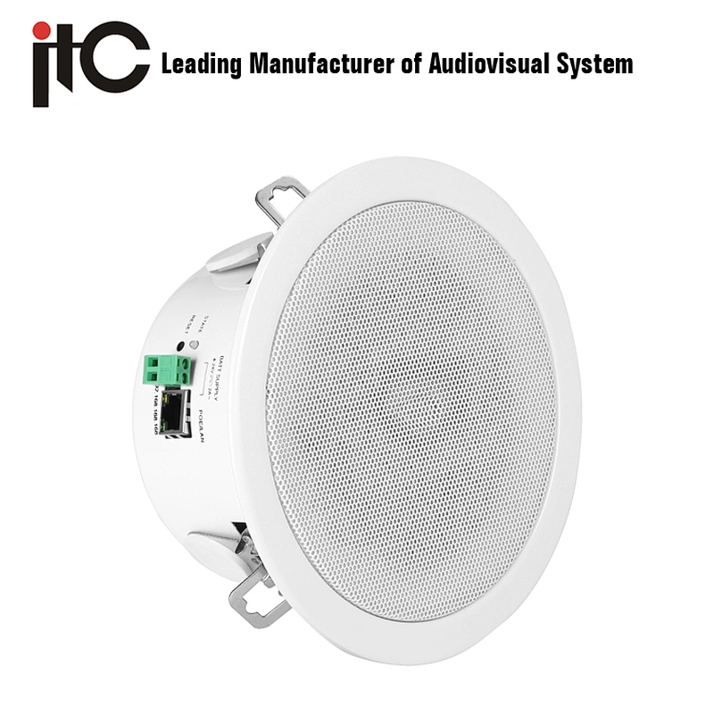 ITC IP-S508 Series 12W to 48W Internal Class D Amplifier PoE TCP IP Speaker Ceiling