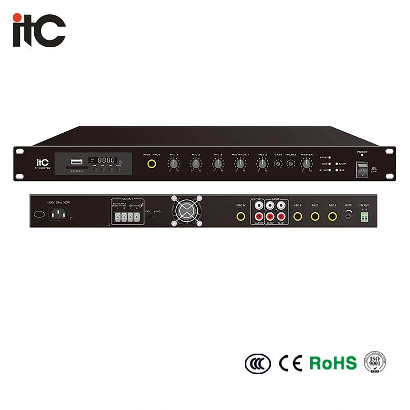 Professional Digital Mixer Power amplifier with MP3/Tuner/Bluetooth (Phone Jack Mic Input, with 24VDC)