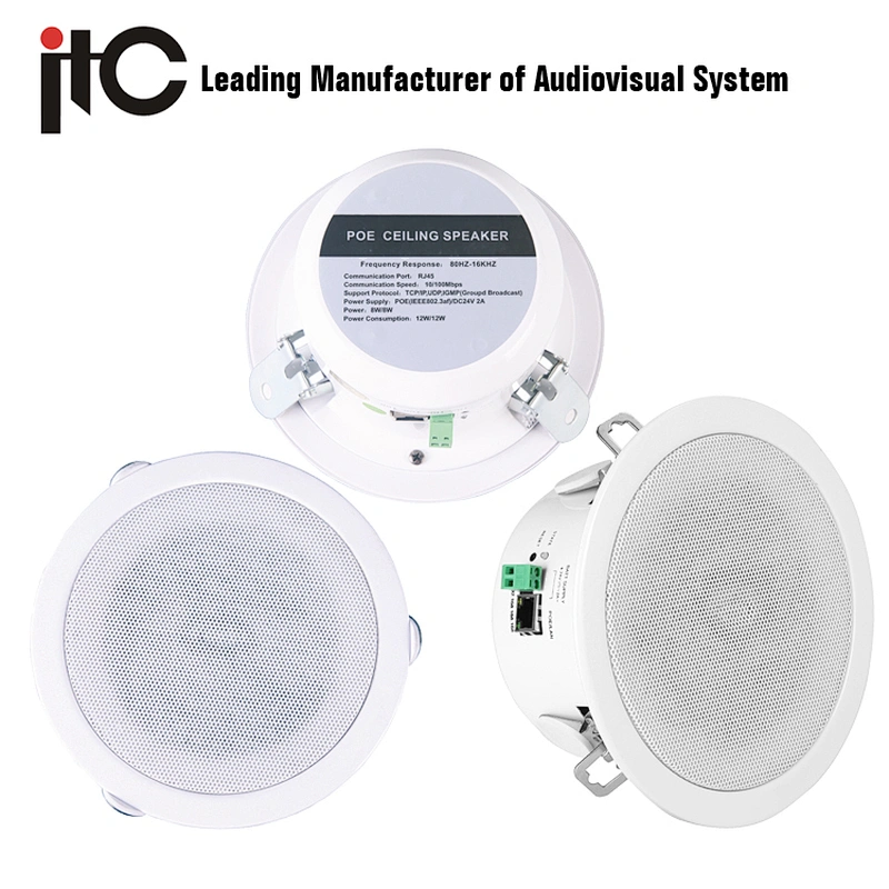 ITC IP-S508 Series 12W to 48W Internal Class D Amplifier PoE TCP IP Speaker Ceiling