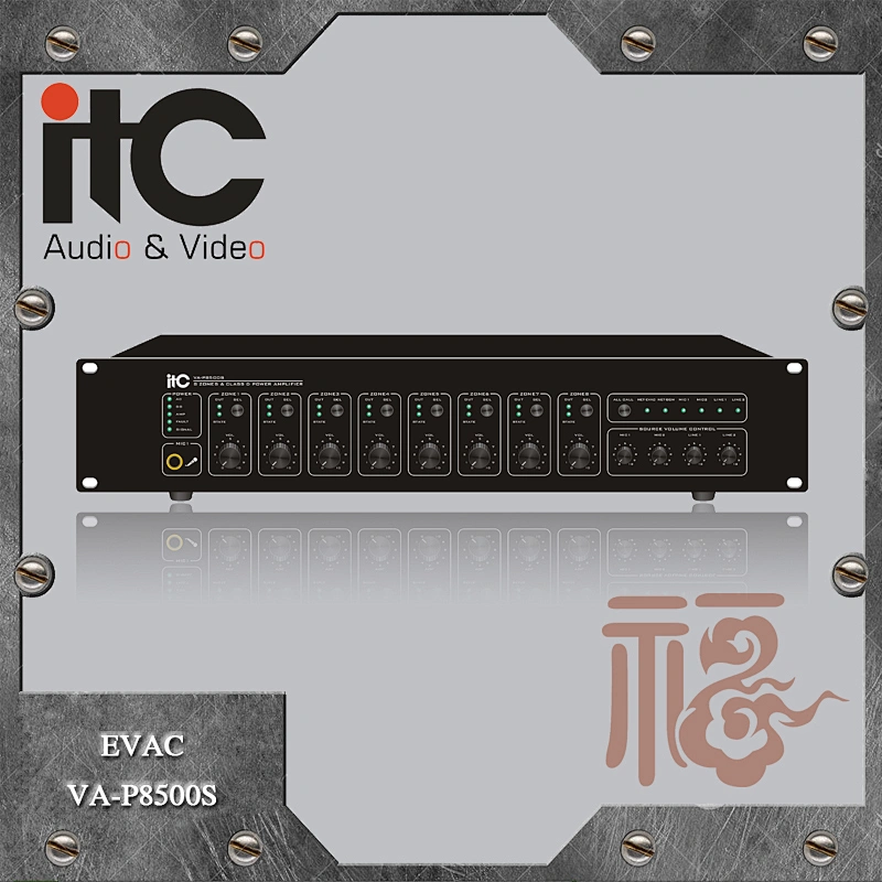 ITC VA-P8500S Evacuation Voice Alarm PA System 8 Channel 500W Audio Power Amplifier