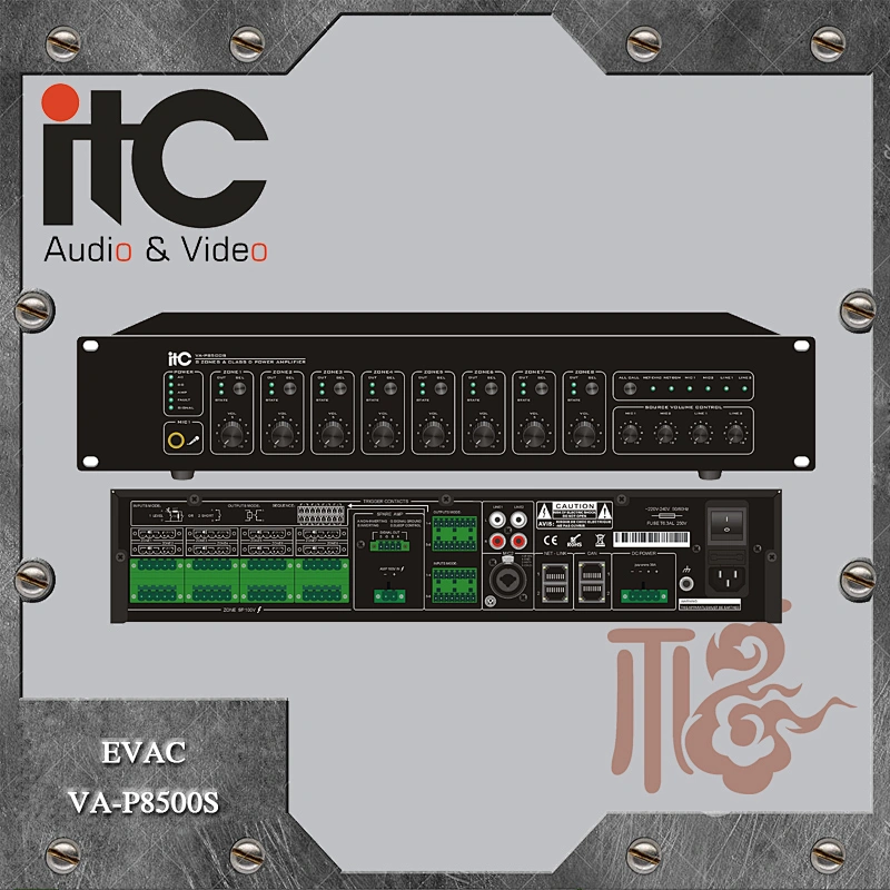 ITC VA-P8500S Evacuation Voice Alarm PA System 8 Channel 500W Audio Power Amplifier