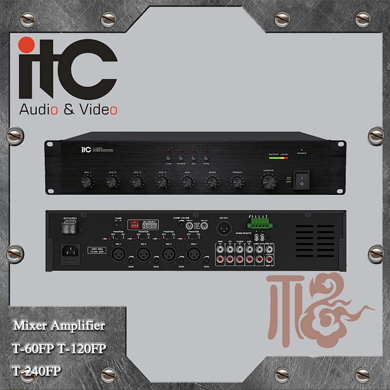 ITC FP Series US Most Popular 4 AUX Input and 4 Mic Input Power Mixer Amplifier