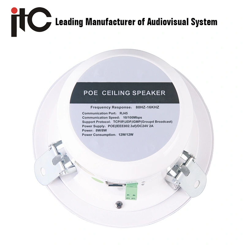 ITC IP-S508 Series 12W to 48W Internal Class D Amplifier PoE TCP IP Speaker Ceiling