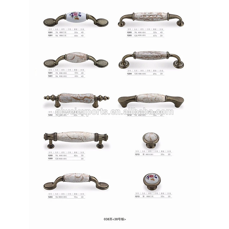 Antique brass ceramic door pull handle colored dresser drawer knobs