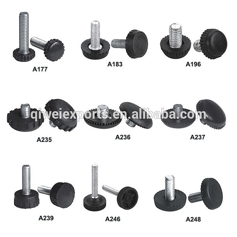 ABS black plastic materials round threaded adjustable feets