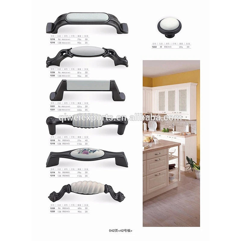 High grade zinc alloy double sided door pull handle ceramic knobs