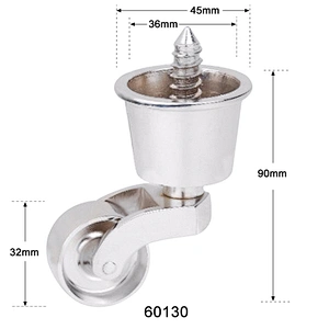Light nickel plated removable brass caster wheel with long screw 60130