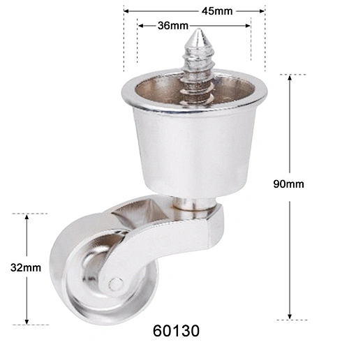Light nickel plated removable brass caster wheel with long screw 60130