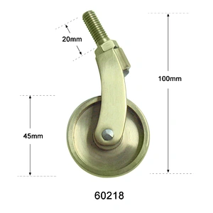 45mm Antique Threaded Stem Swivel Brass Caster Wheel 60218