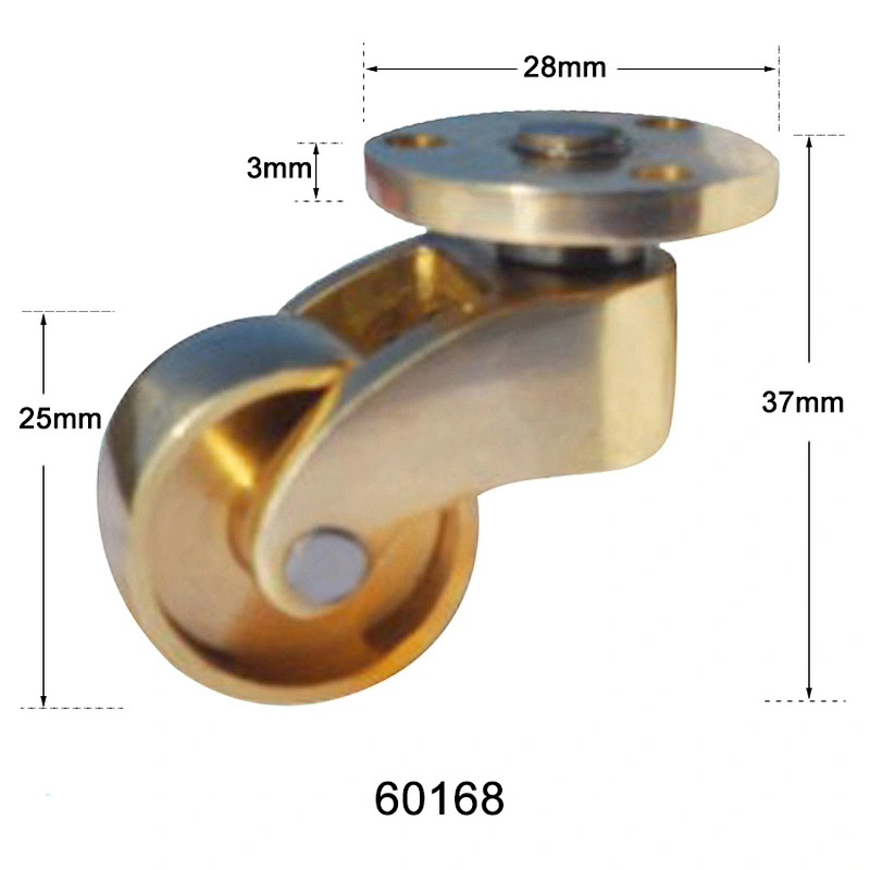 Brass small furniture casters with 28mm round swivel plate
