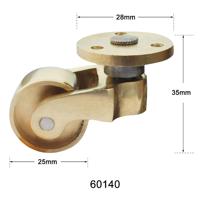 Brass small furniture casters with 28mm round swivel plate