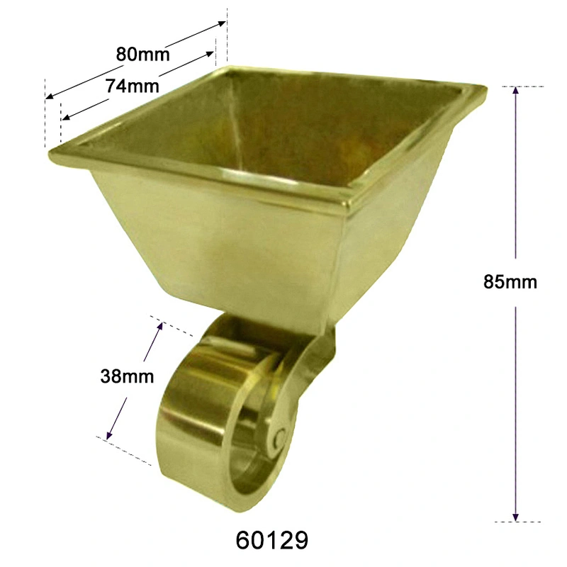 85mm height brass caster with 80x80mm big square cup 60129