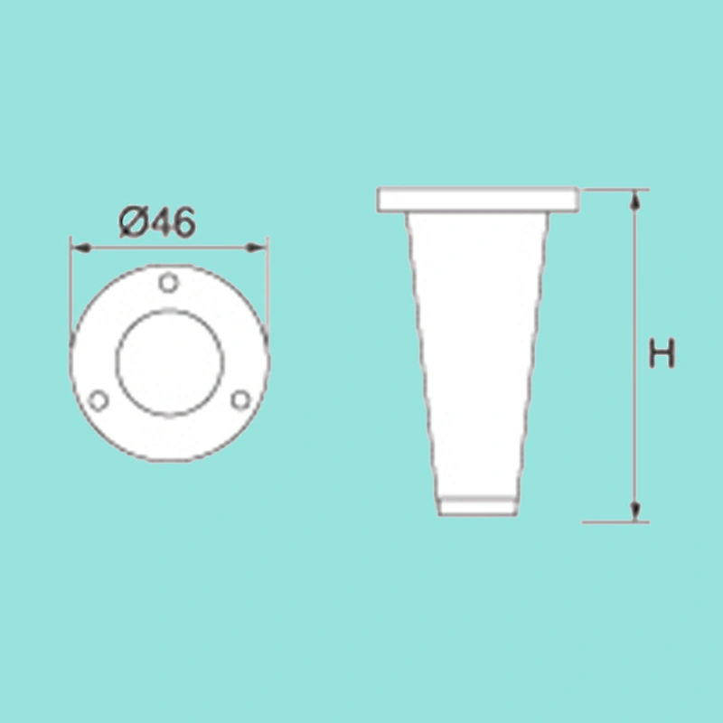 Customized tapered metal table legs with black rubber