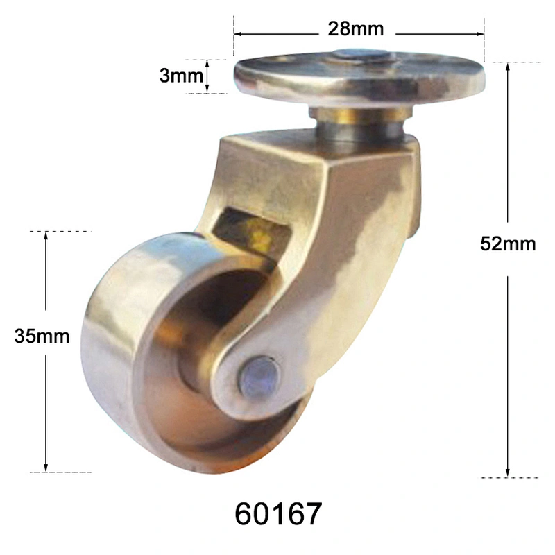 Brass small furniture casters with 28mm round swivel plate