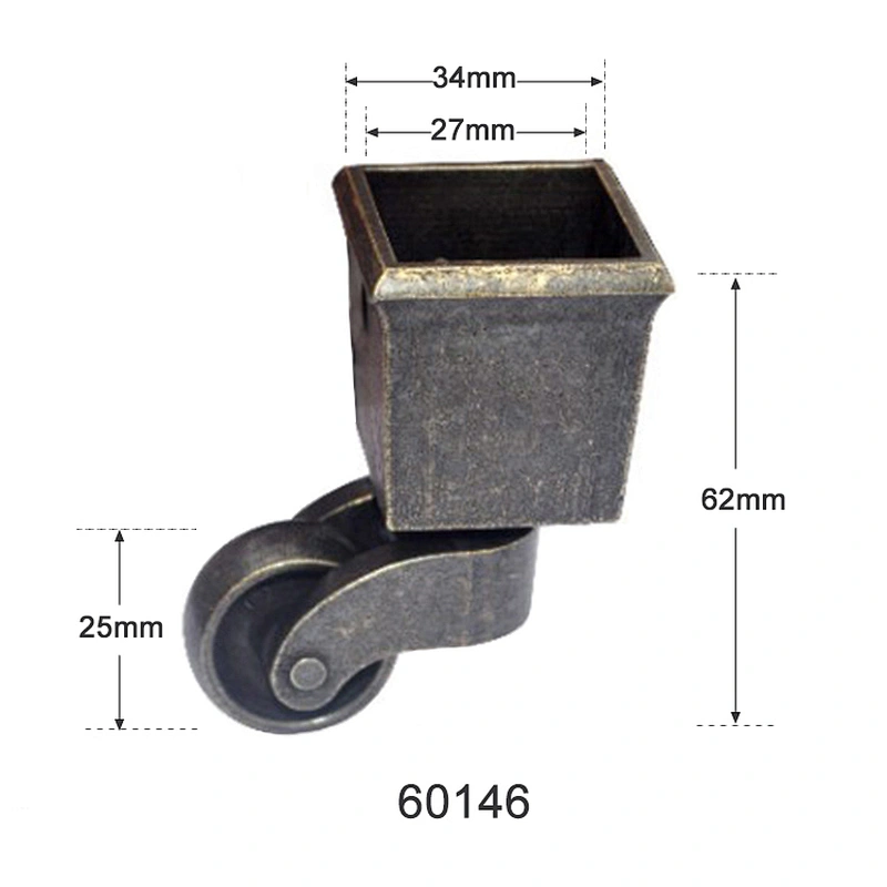 wholesale antique square caster cup with brass wheels 60146