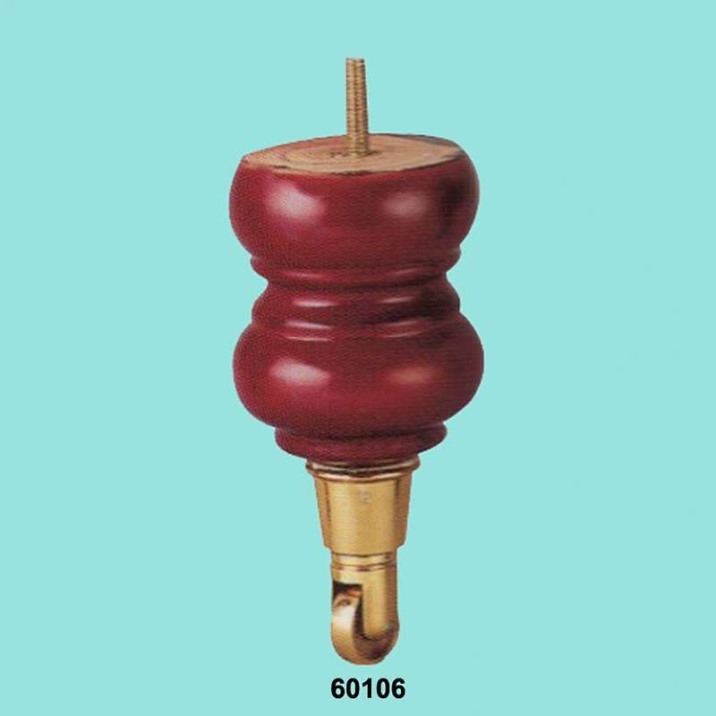 Round brass caster wheel with antique wood leg
