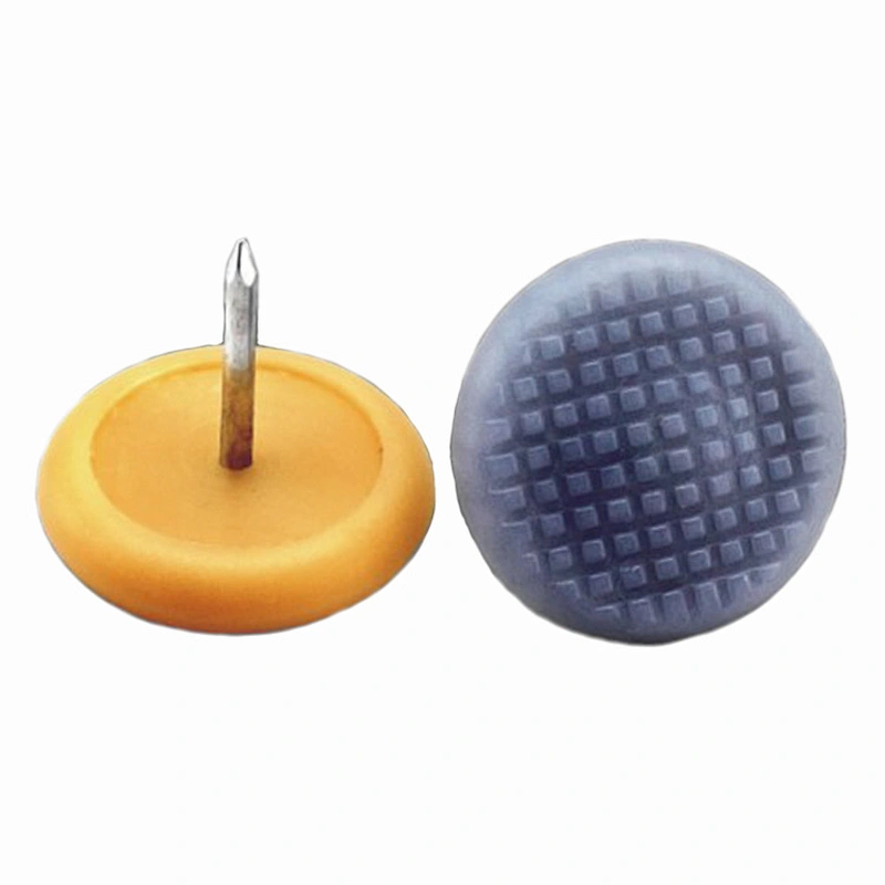 Furniture floor glides with plastic round head metallic pin