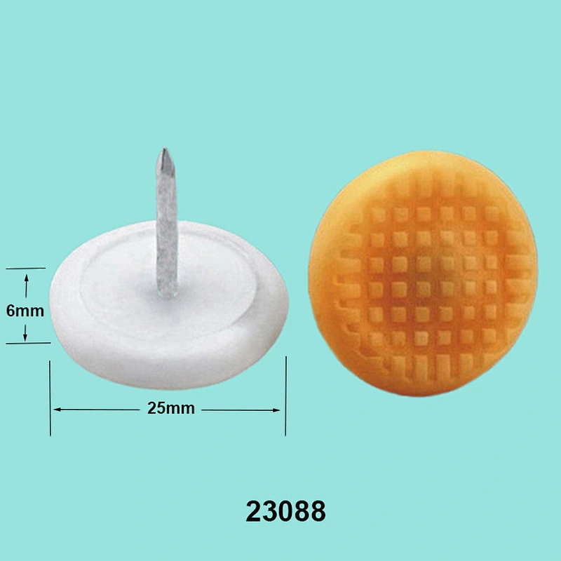 Furniture floor glides with plastic round head metallic pin