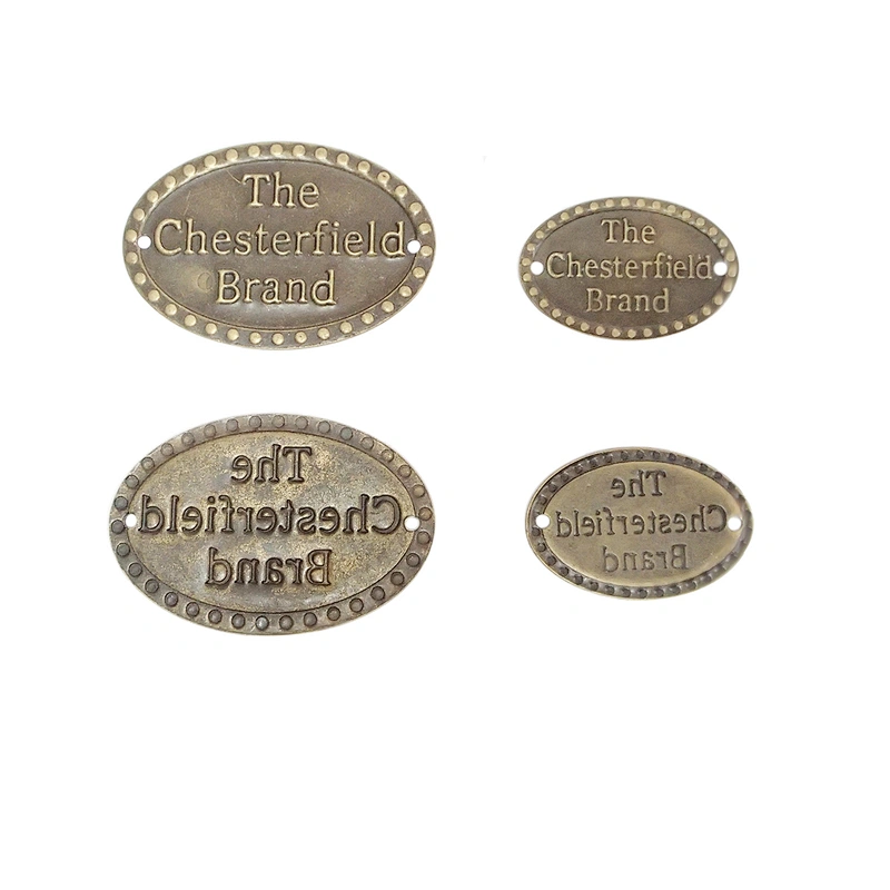 Furniture Metal Logo Plate with brass fitting nails,Embossed Metal logo Labels for furniture 90049