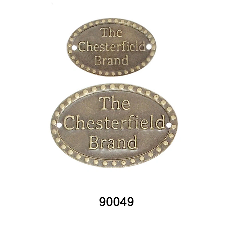 Furniture Metal Logo Plate with brass fitting nails,Embossed Metal logo Labels for furniture 90049