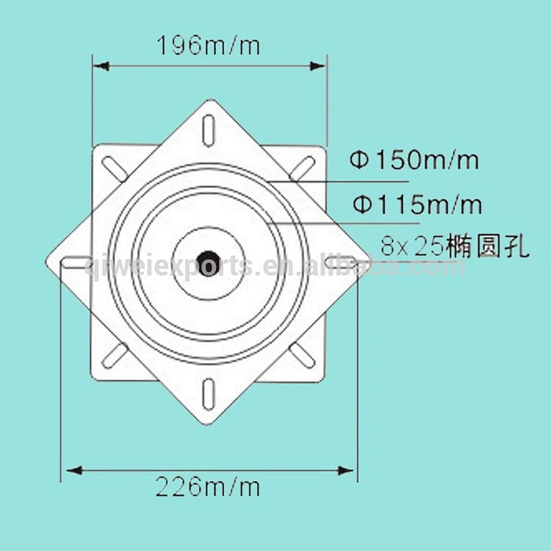 196*196mm rolled-edge heavy duty metal barstool 360 swivel plate