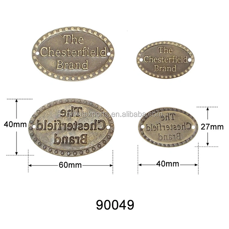 Furniture Metal Logo Plate with brass fitting nails,Embossed Metal logo Labels for furniture 90049/90050