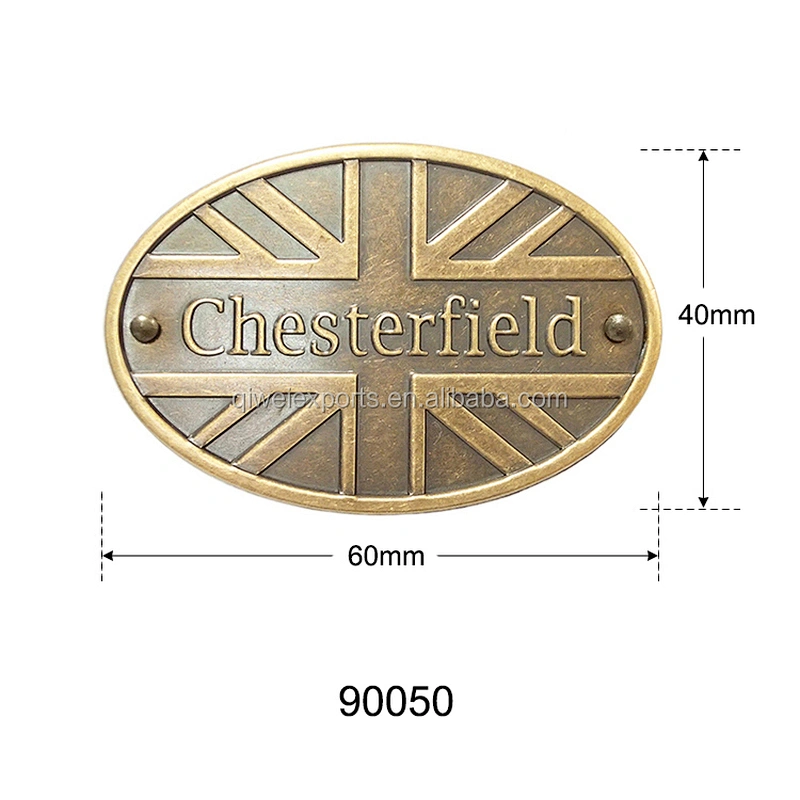 Furniture Metal Logo Plate with brass fitting nails,Embossed Metal logo Labels for furniture 90049/90050