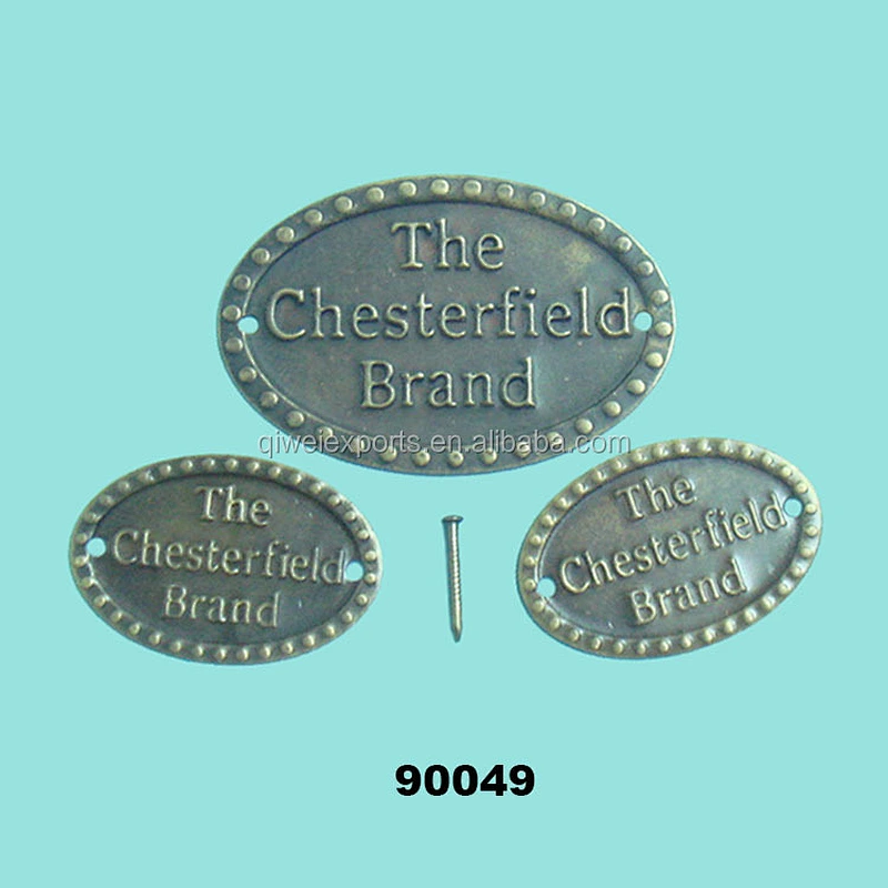 Furniture Metal Logo Plate with brass fitting nails,Embossed Metal logo Labels for furniture 90049/90050