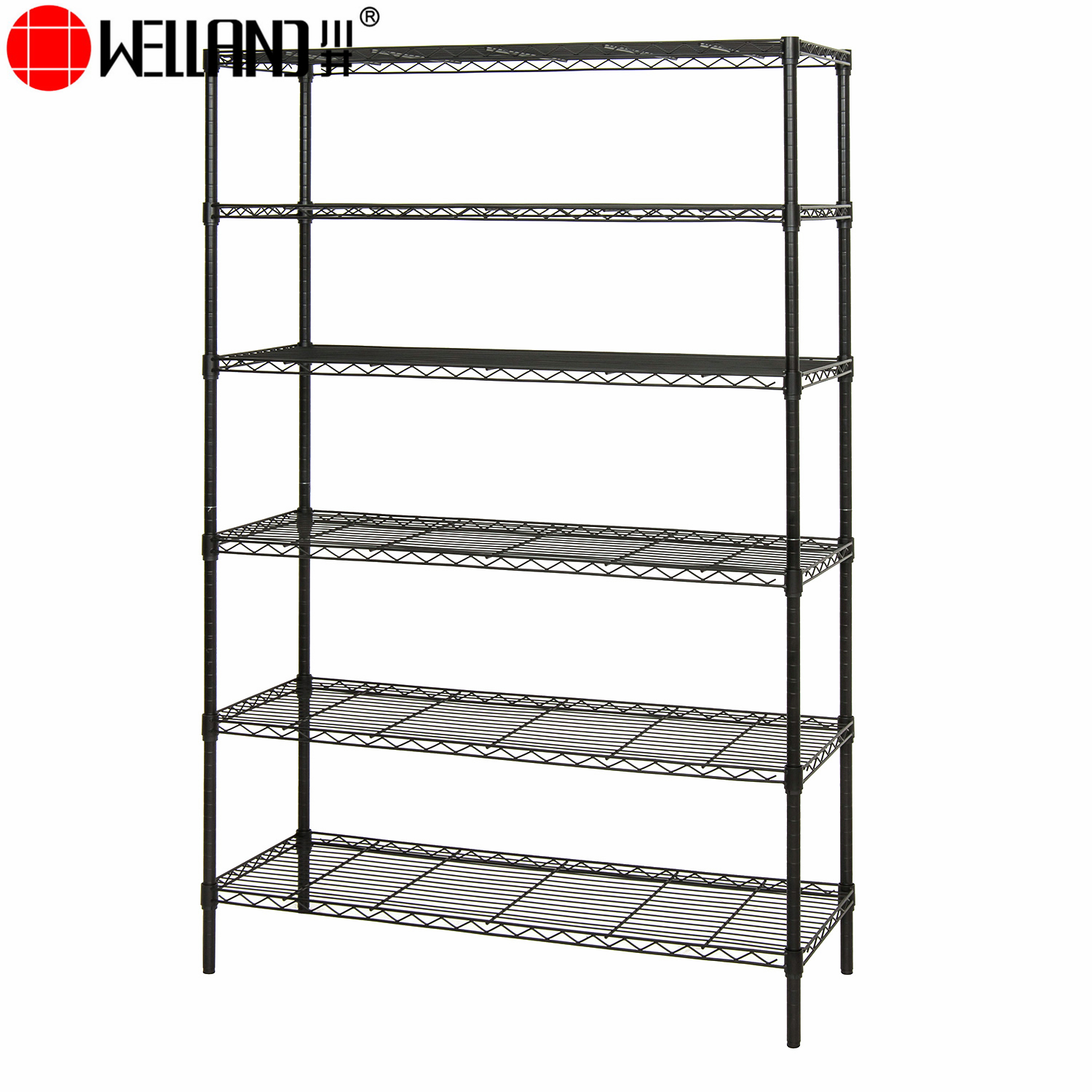 black wire shelving 6 tiers