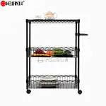 black 3-tier kitchen trolley with basket