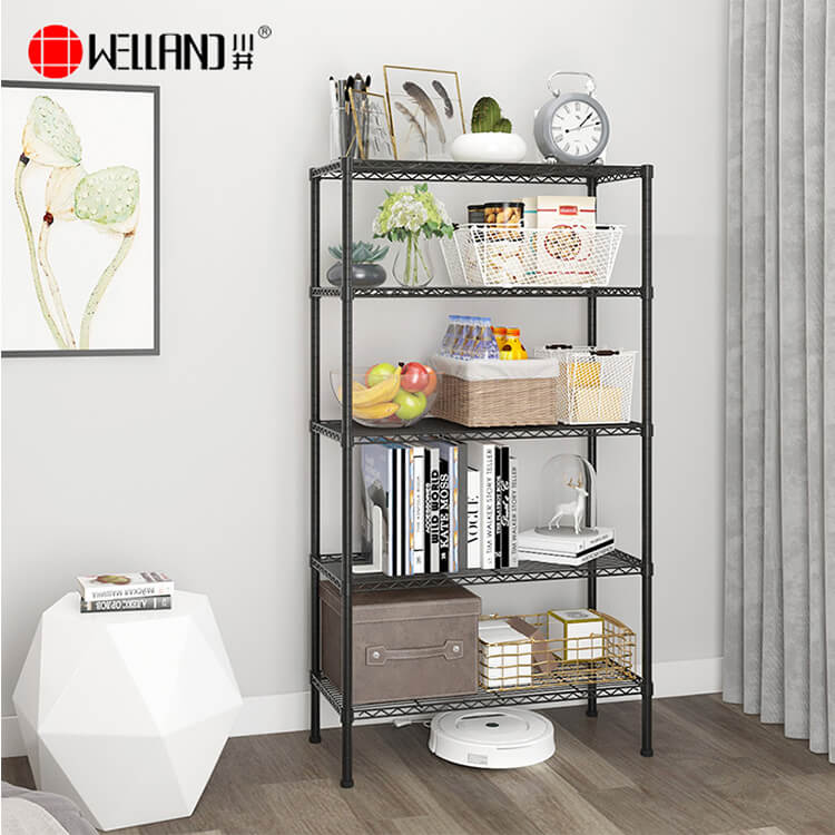 black metal wire shelving